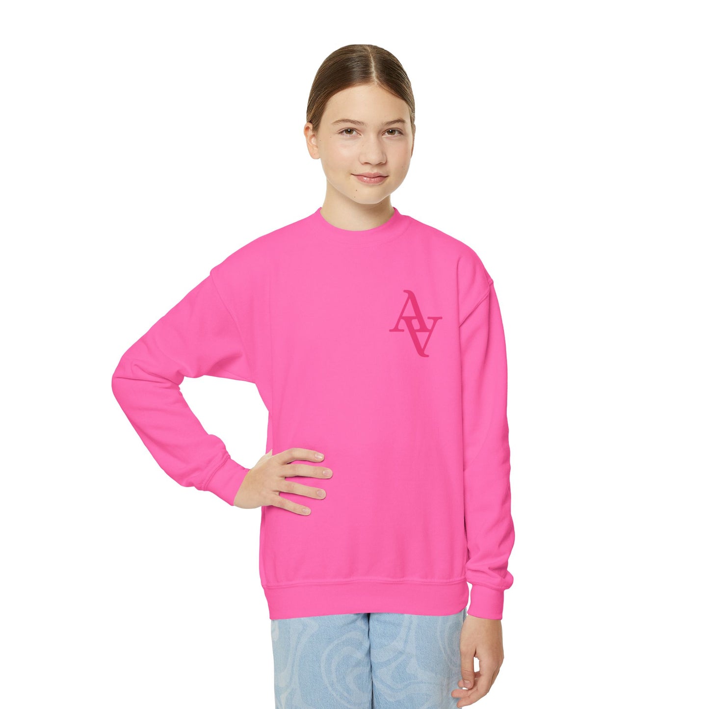 Approach Apparel Breast Cancer Awareness Youth Crewneck Sweatshirt, Supportive Apparel, Gift for Teens, Love, Empowerment, Pink Ribbon