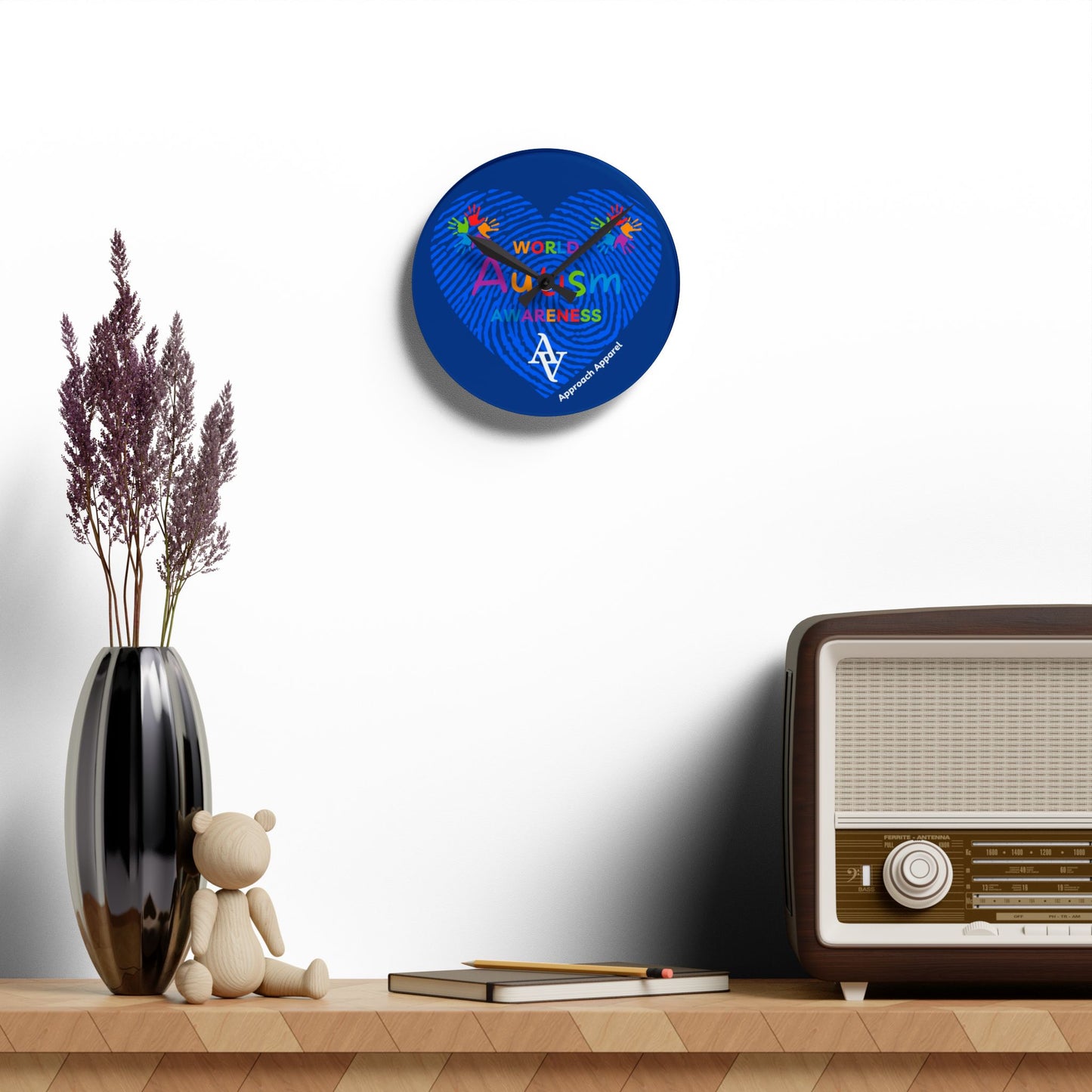 Approach Apparel Autism Awareness Acrylic Wall Clock, Home Decor, Gift for Autism Month, Educational Wall Art, Motivational Gift