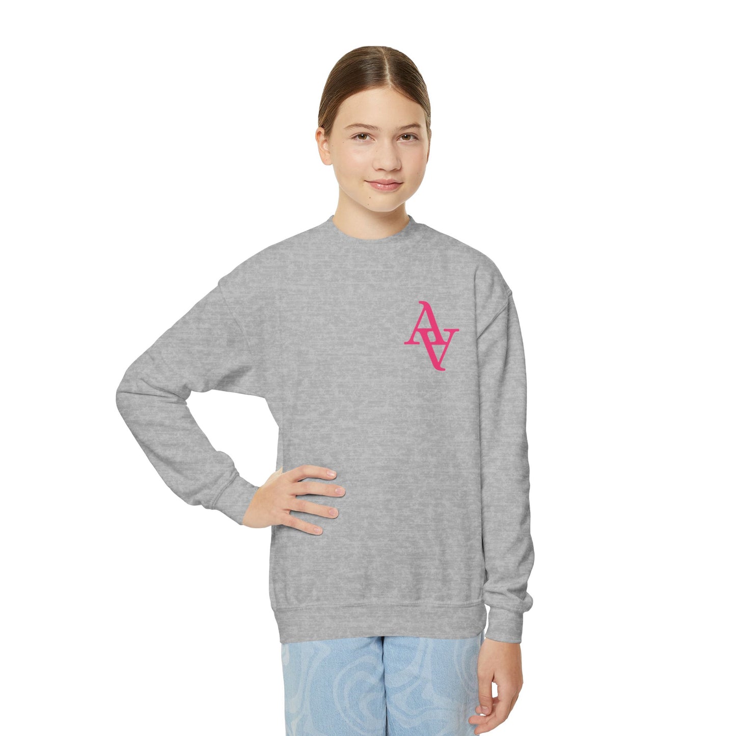 Approach Apparel Breast Cancer Awareness Youth Crewneck Sweatshirt, Supportive Apparel, Gift for Teens, Love, Empowerment, Pink Ribbon