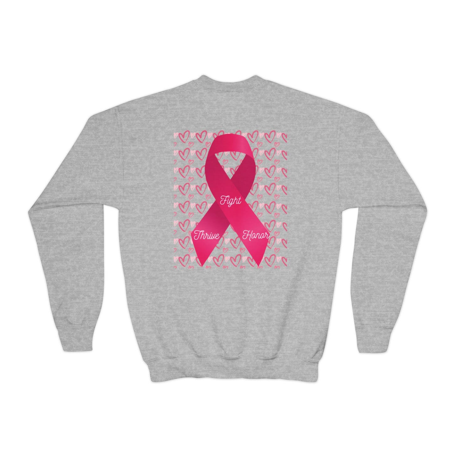 Approach Apparel Breast Cancer Awareness Youth Crewneck Sweatshirt, Supportive Apparel, Gift for Teens, Love, Empowerment, Pink Ribbon