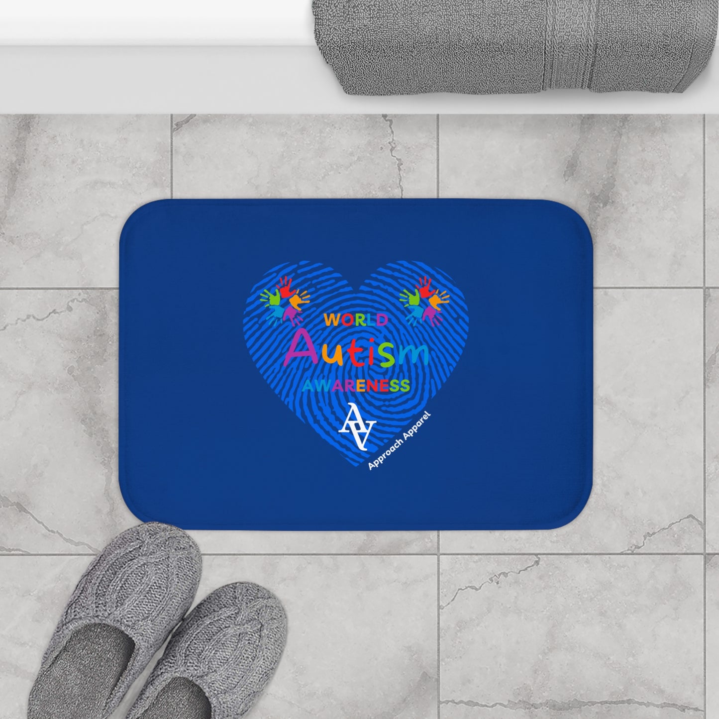 Autism Awareness Bath Mat, Approach Apparel Blue Heart Design, Support Autism Acceptance, Bathroom Decor, Gift for Special Needs Moms
