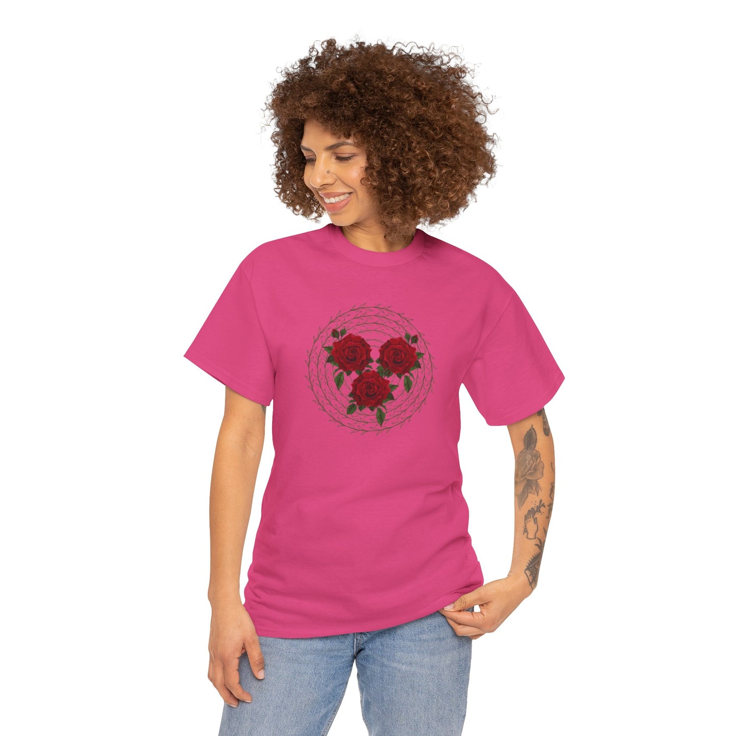 Approach Apparel Rose Embroidered Heavy Cotton Tee, Casual Summer Top, Vintage Style Gift, Floral Graphic Shirt, Trendy Streetwear