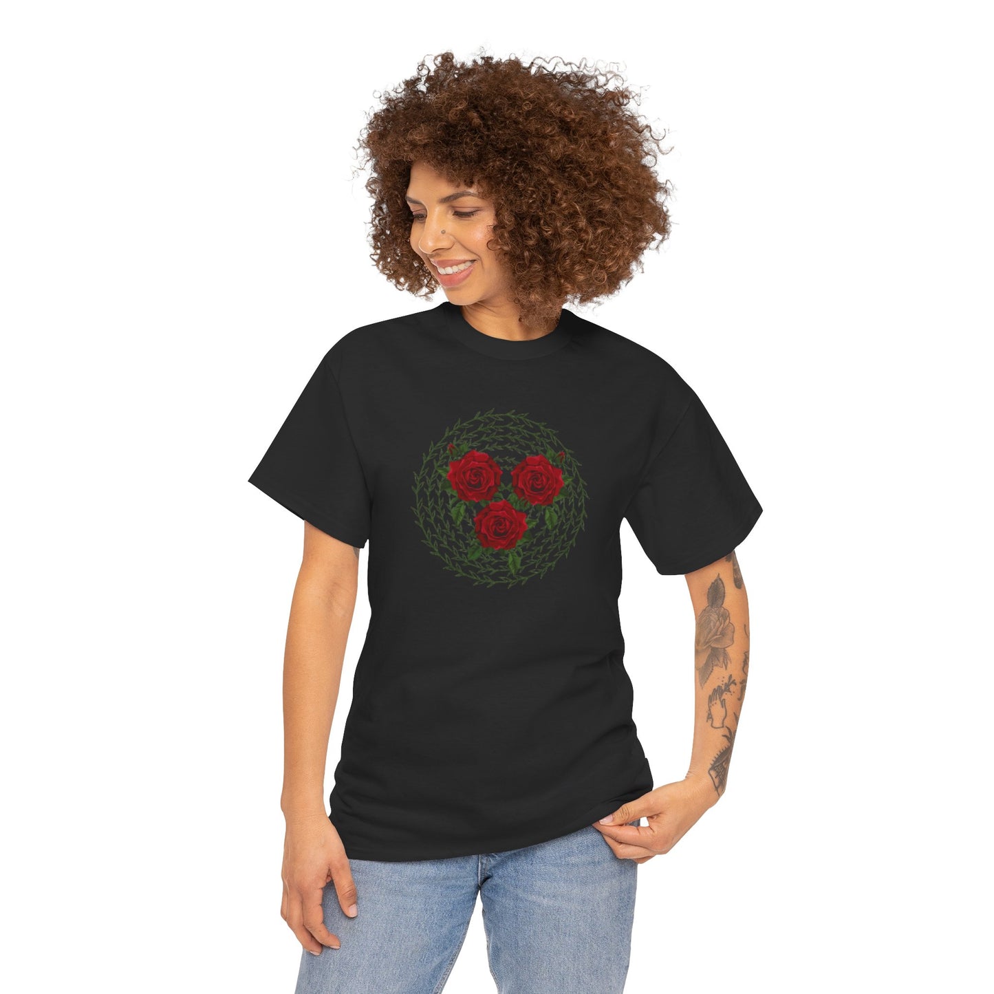 Approach Apparel Rose Embroidered Heavy Cotton Tee, Casual Summer Top, Vintage Style Gift, Floral Graphic Shirt, Trendy Streetwear