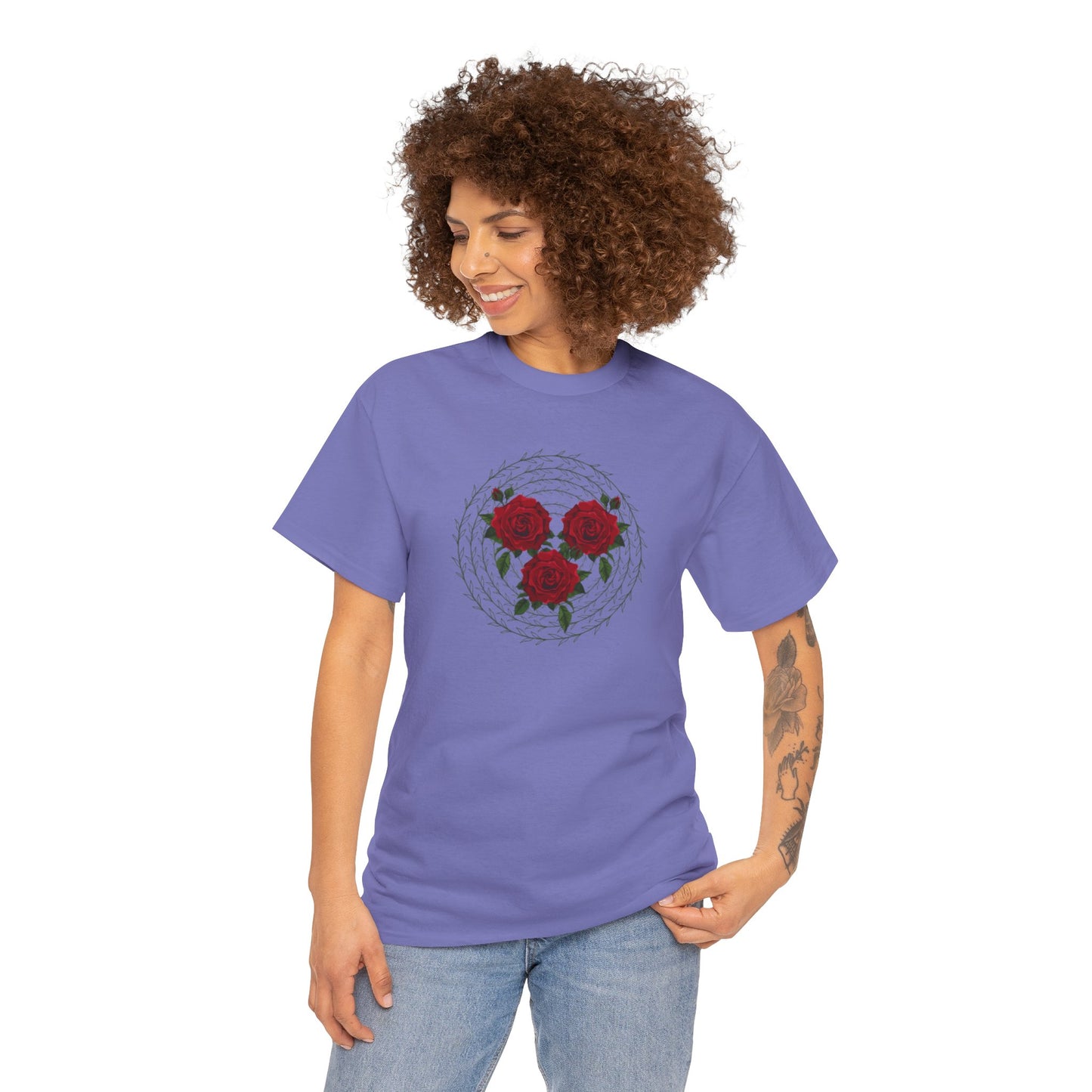 Approach Apparel Rose Embroidered Heavy Cotton Tee, Casual Summer Top, Vintage Style Gift, Floral Graphic Shirt, Trendy Streetwear