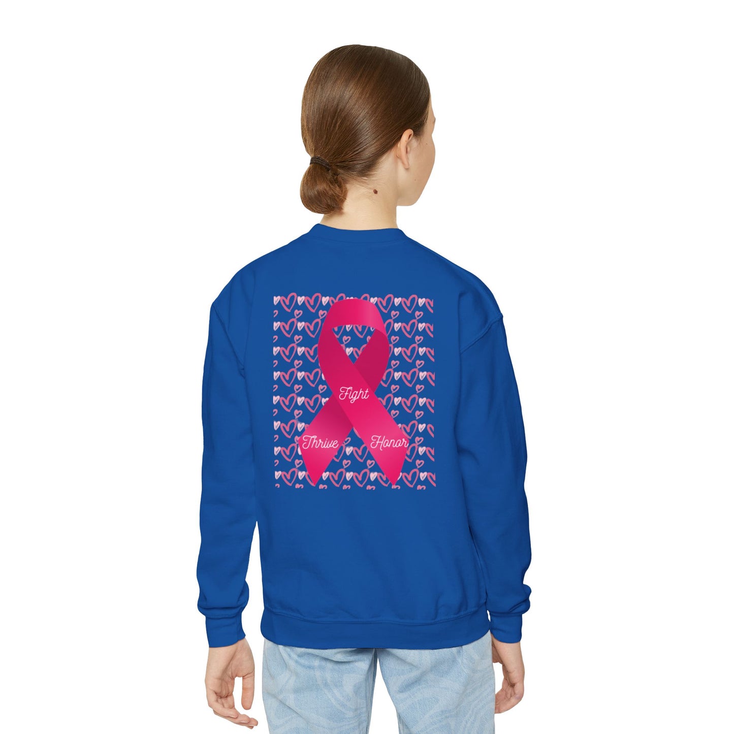 Approach Apparel Breast Cancer Awareness Youth Crewneck Sweatshirt, Supportive Apparel, Gift for Teens, Love, Empowerment, Pink Ribbon