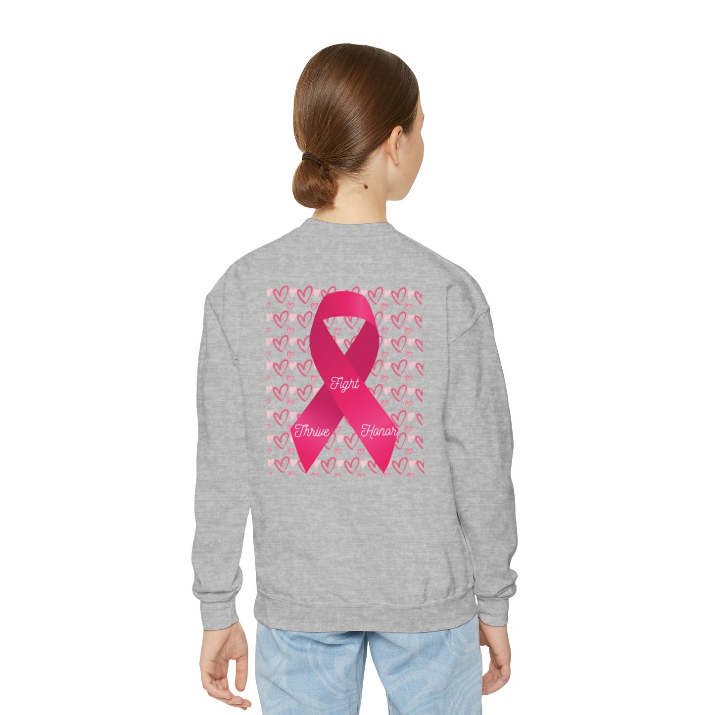 Approach Apparel Breast Cancer Awareness Youth Crewneck Sweatshirt, Supportive Apparel, Gift for Teens, Love, Empowerment, Pink Ribbon