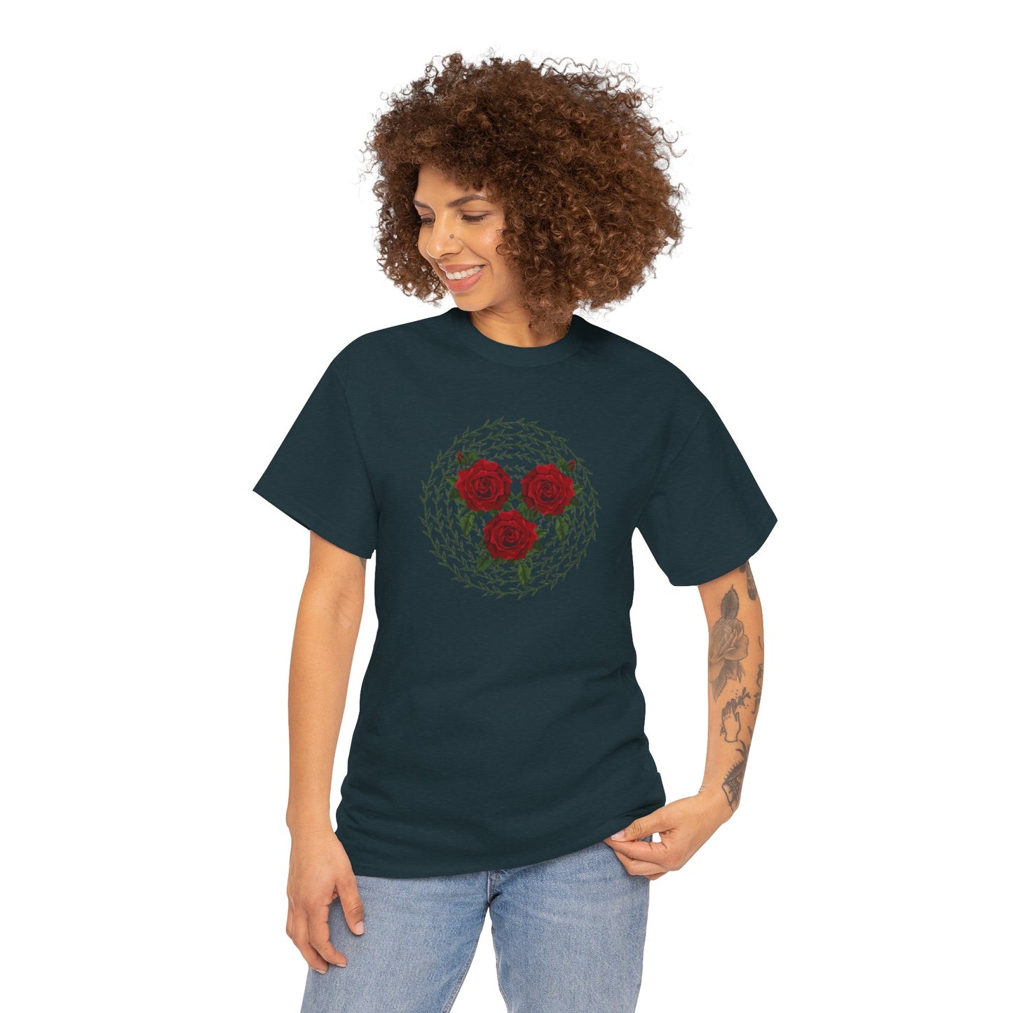 Approach Apparel Rose Embroidered Heavy Cotton Tee, Casual Summer Top, Vintage Style Gift, Floral Graphic Shirt, Trendy Streetwear