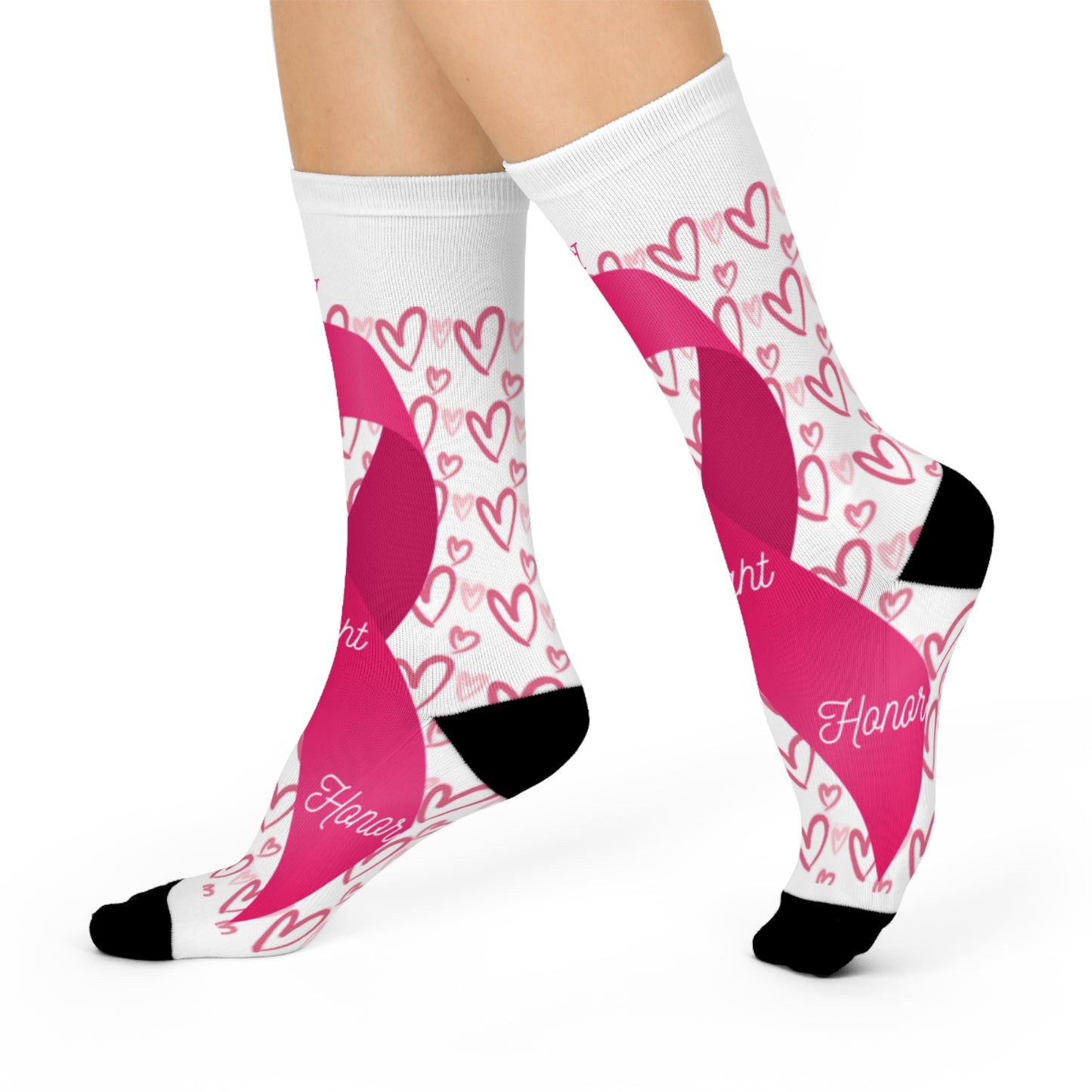 Approach Apparel Pink Ribbon Crew Socks - 'Fight, Honor, Love' Design - Perfect for Breast Cancer Awareness