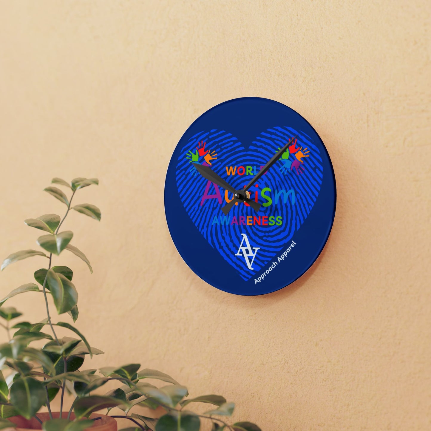 Approach Apparel Autism Awareness Acrylic Wall Clock, Home Decor, Gift for Autism Month, Educational Wall Art, Motivational Gift