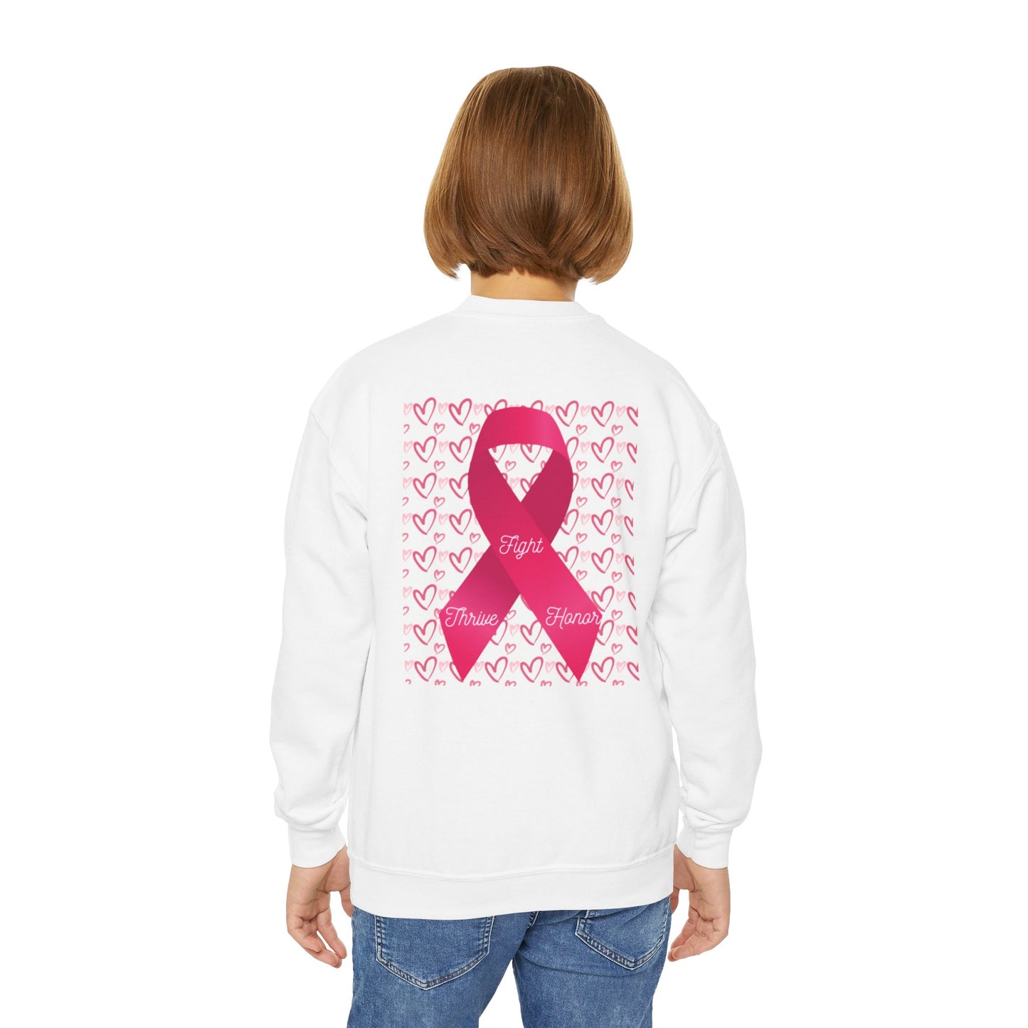 Approach Apparel Breast Cancer Awareness Youth Crewneck Sweatshirt, Supportive Apparel, Gift for Teens, Love, Empowerment, Pink Ribbon
