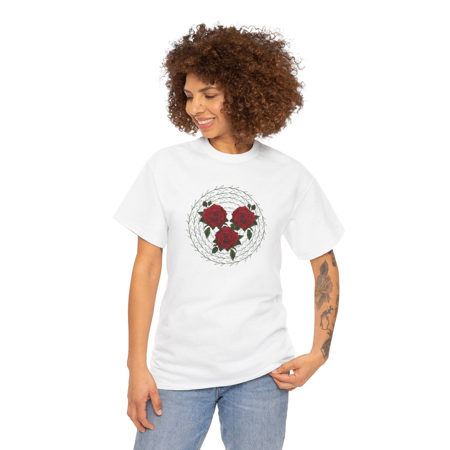 Approach Apparel Rose Embroidered Heavy Cotton Tee, Casual Summer Top, Vintage Style Gift, Floral Graphic Shirt, Trendy Streetwear