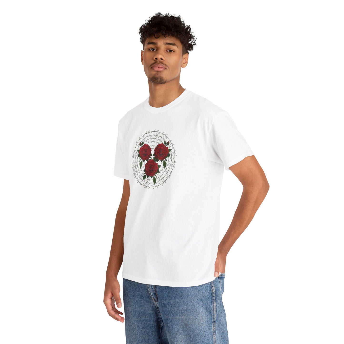 Approach Apparel Rose Embroidered Heavy Cotton Tee, Casual Summer Top, Vintage Style Gift, Floral Graphic Shirt, Trendy Streetwear