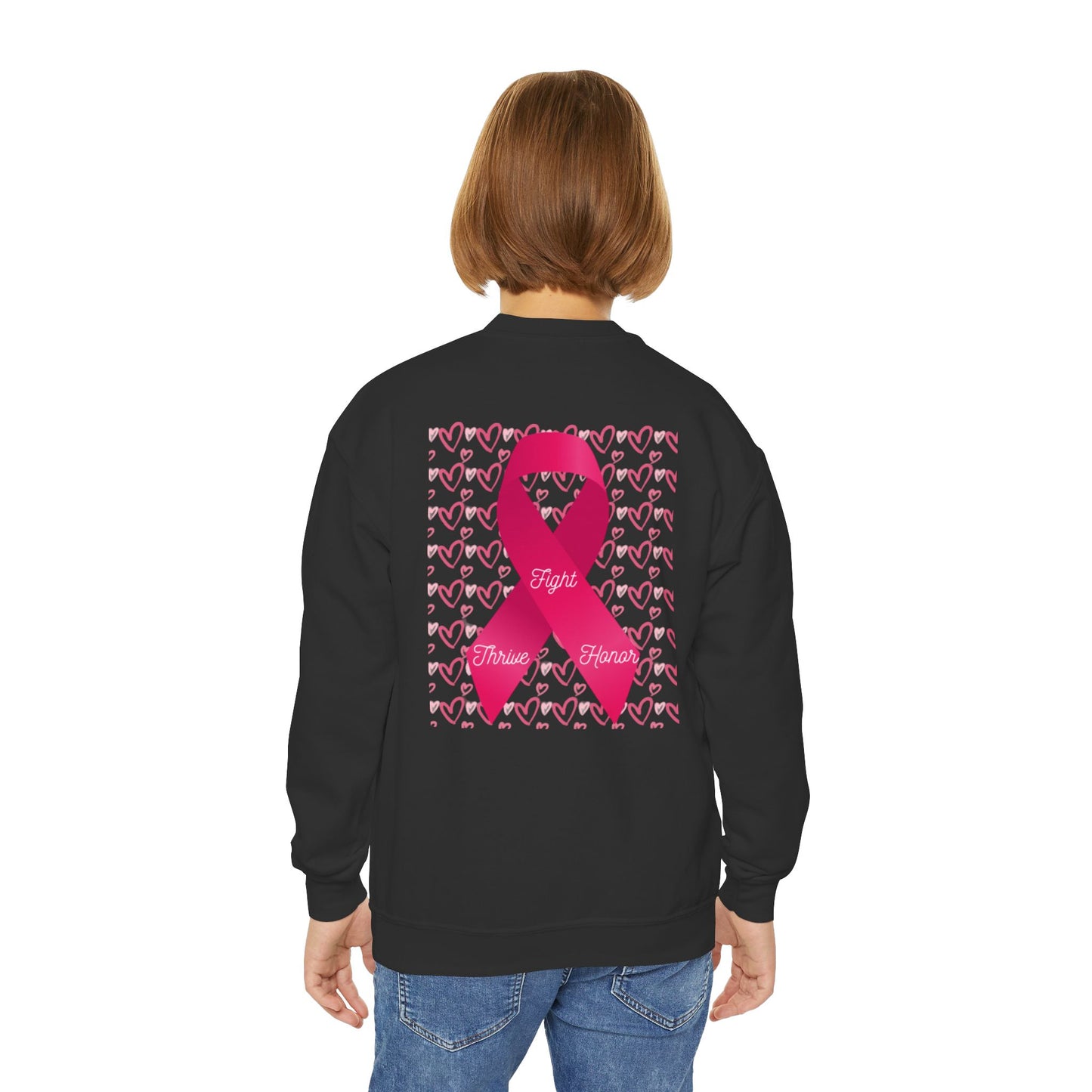 Approach Apparel Breast Cancer Awareness Youth Crewneck Sweatshirt, Supportive Apparel, Gift for Teens, Love, Empowerment, Pink Ribbon
