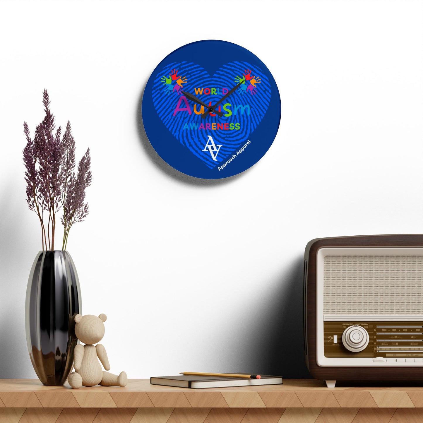 Approach Apparel Autism Awareness Acrylic Wall Clock, Home Decor, Gift for Autism Month, Educational Wall Art, Motivational Gift