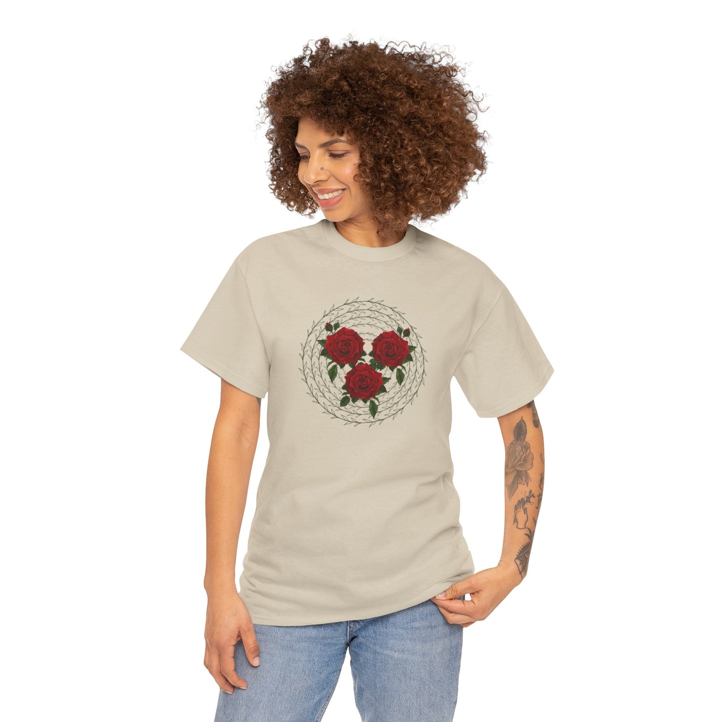 Approach Apparel Rose Embroidered Heavy Cotton Tee, Casual Summer Top, Vintage Style Gift, Floral Graphic Shirt, Trendy Streetwear