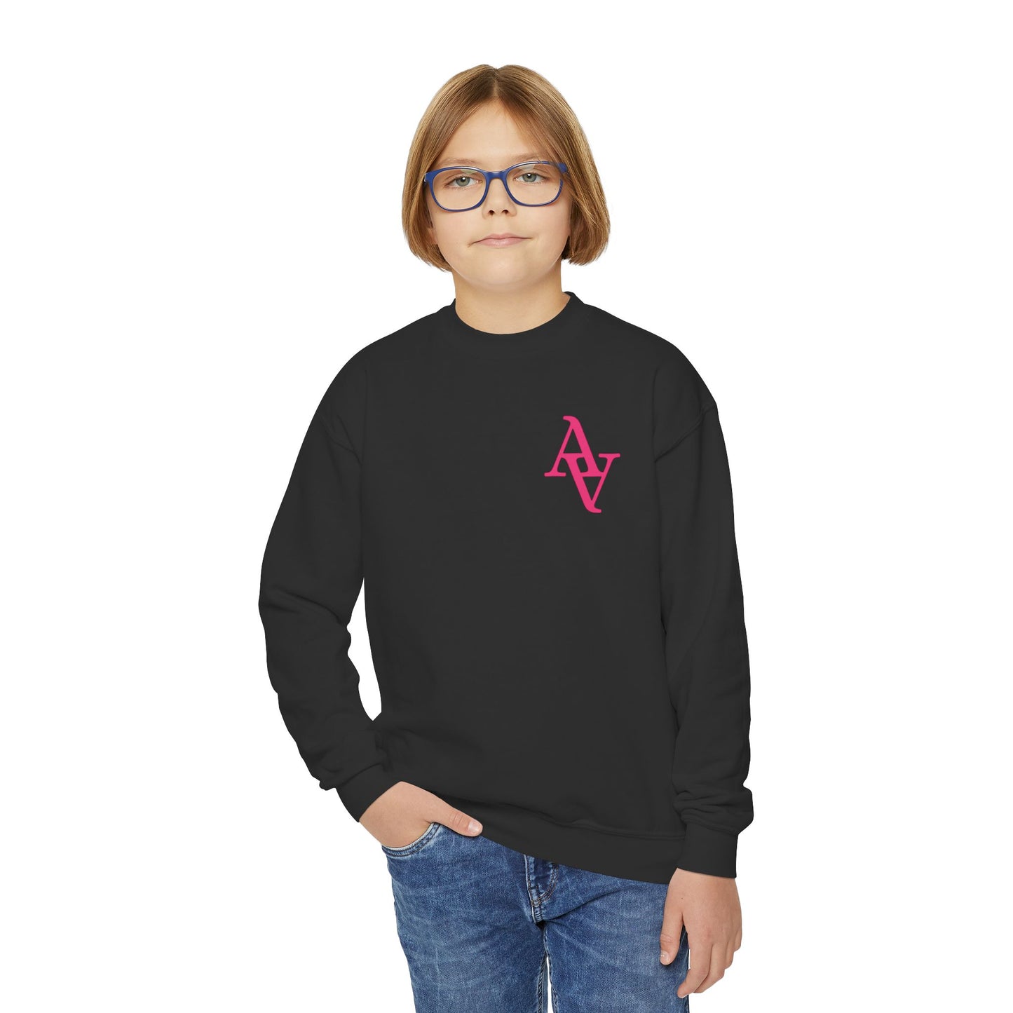 Approach Apparel Breast Cancer Awareness Youth Crewneck Sweatshirt, Supportive Apparel, Gift for Teens, Love, Empowerment, Pink Ribbon