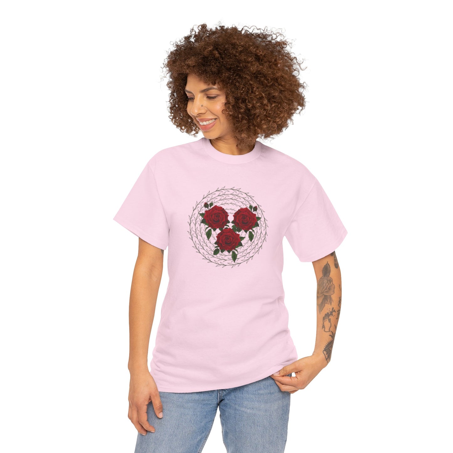 Approach Apparel Rose Embroidered Heavy Cotton Tee, Casual Summer Top, Vintage Style Gift, Floral Graphic Shirt, Trendy Streetwear
