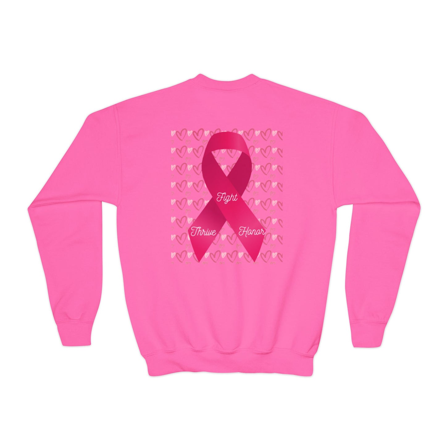 Approach Apparel Breast Cancer Awareness Youth Crewneck Sweatshirt, Supportive Apparel, Gift for Teens, Love, Empowerment, Pink Ribbon