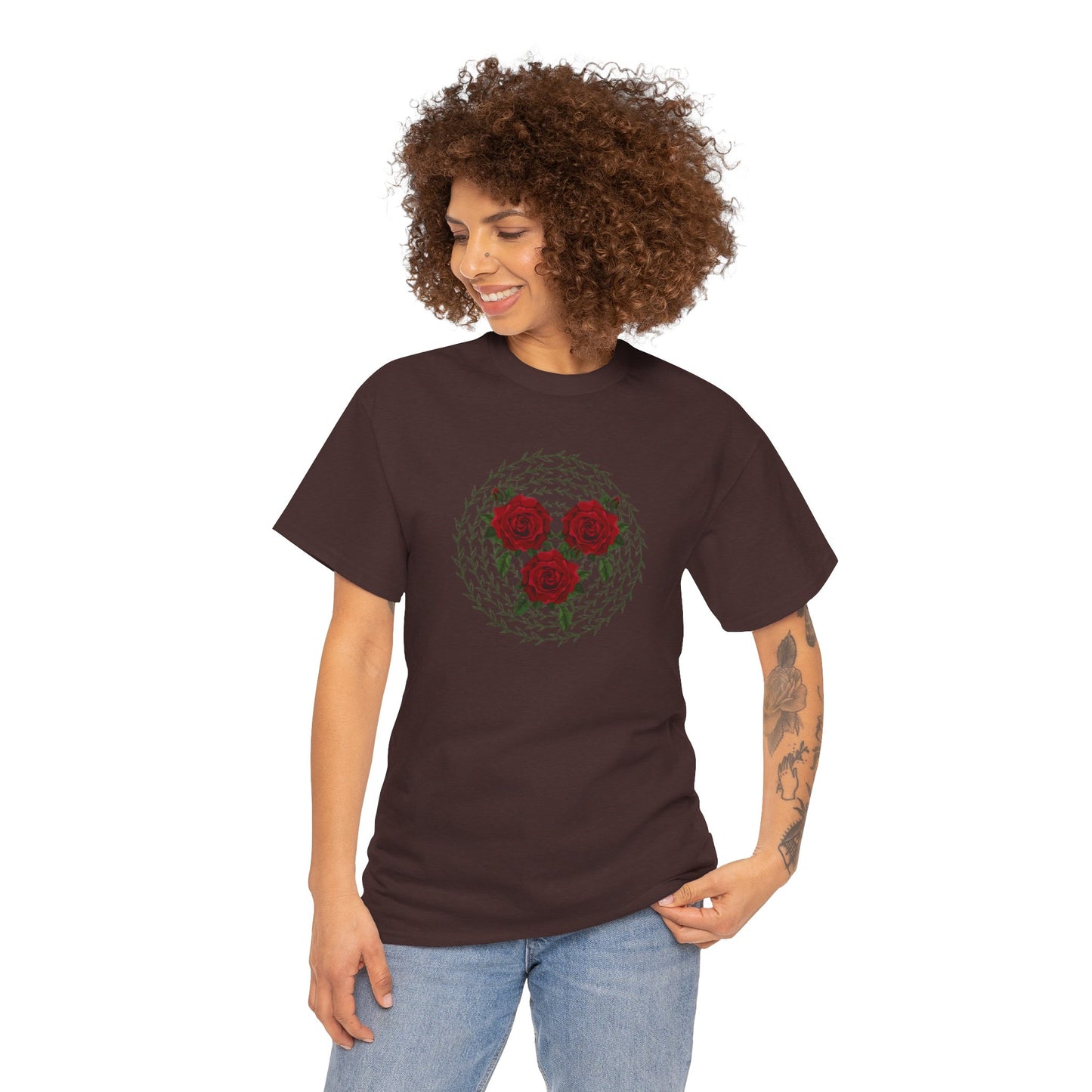 Approach Apparel Rose Embroidered Heavy Cotton Tee, Casual Summer Top, Vintage Style Gift, Floral Graphic Shirt, Trendy Streetwear