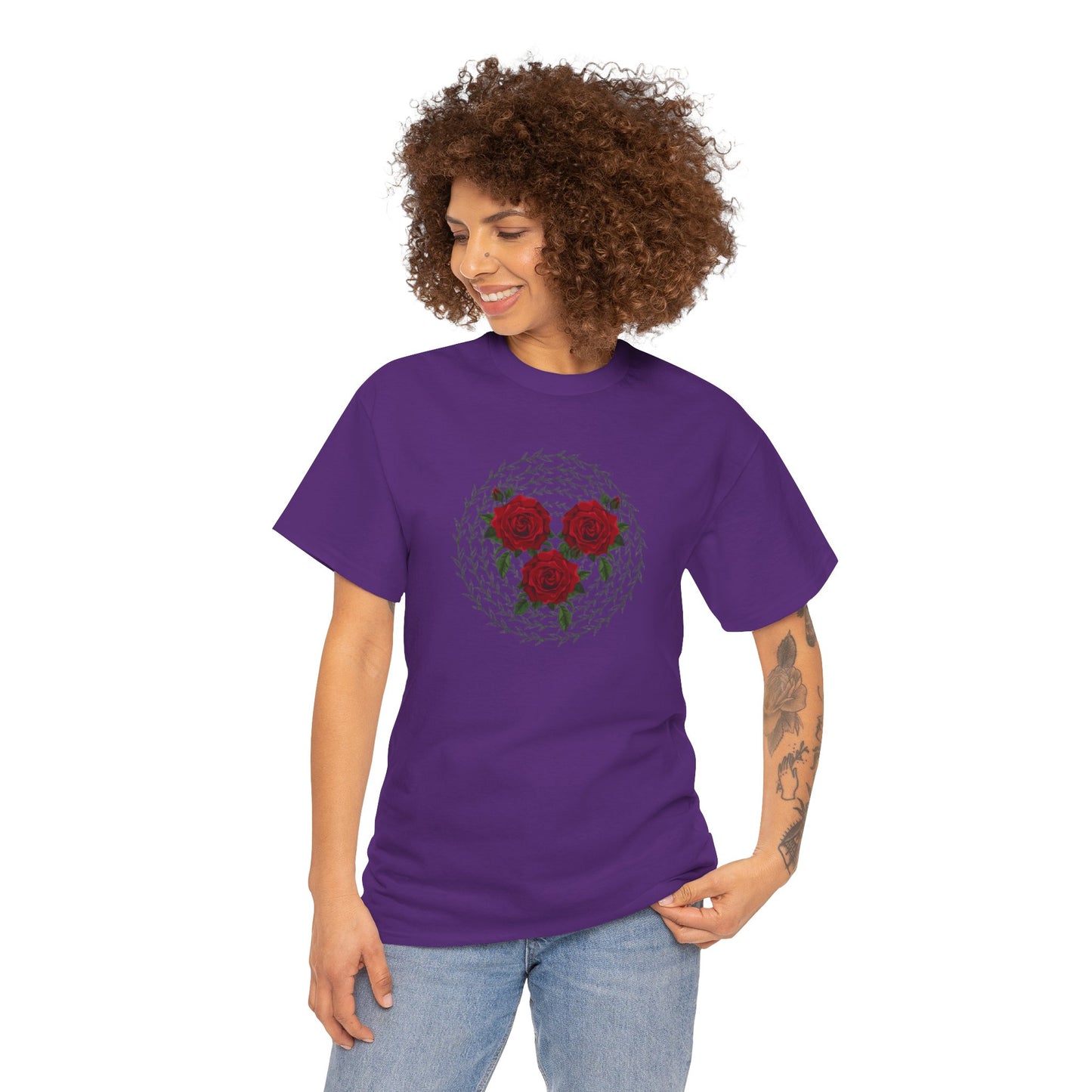 Approach Apparel Rose Embroidered Heavy Cotton Tee, Casual Summer Top, Vintage Style Gift, Floral Graphic Shirt, Trendy Streetwear