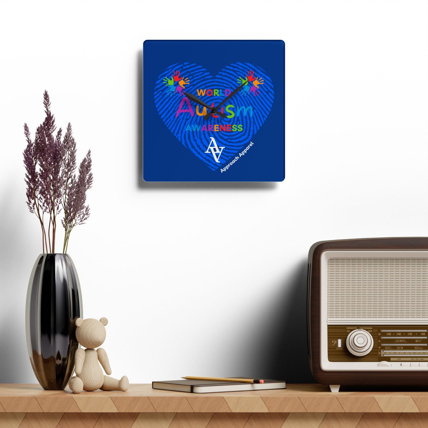 Approach Apparel Autism Awareness Acrylic Wall Clock, Home Decor, Gift for Autism Month, Educational Wall Art, Motivational Gift
