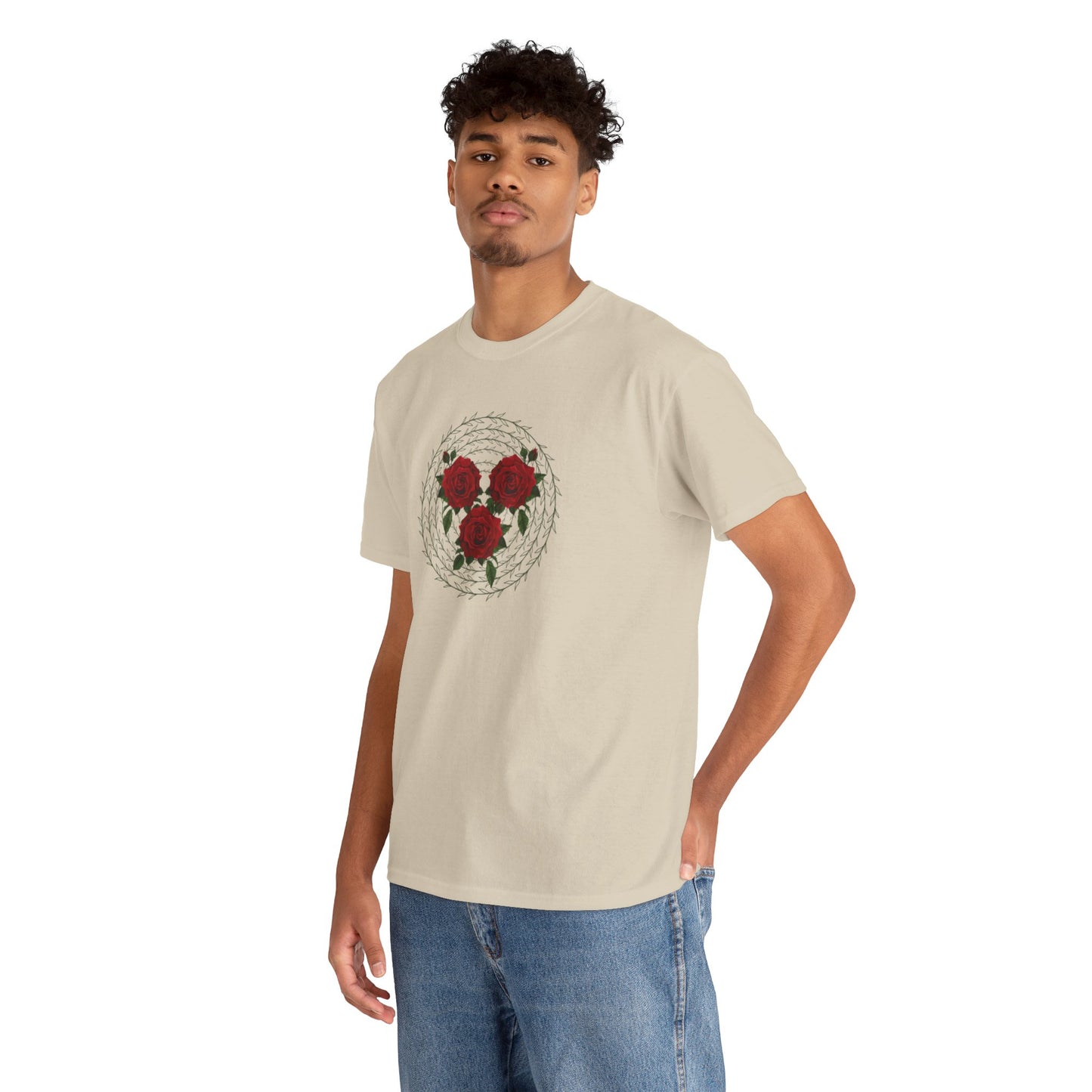 Approach Apparel Rose Embroidered Heavy Cotton Tee, Casual Summer Top, Vintage Style Gift, Floral Graphic Shirt, Trendy Streetwear