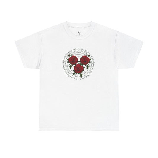 Approach Apparel Rose Embroidered  Heavy Cotton Tee, Casual Summer Top, Vintage Style Gift, Floral Graphic Shirt, Trendy Streetwear
