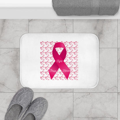 Approach Apparel Pink Ribbon Bath Mat for Awareness, Fight Cancer Bathroom Decor, Support Breast Cancer Fighters, Gift for Survivors, Heart Ribbon Design