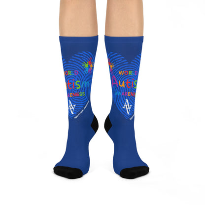 Approach Apparel Autism Awareness Cushioned Crew Socks - Blue Heart Design