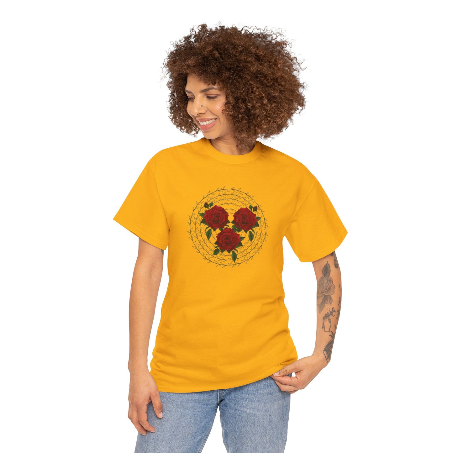 Approach Apparel Rose Embroidered  Heavy Cotton Tee, Casual Summer Top, Vintage Style Gift, Floral Graphic Shirt, Trendy Streetwear