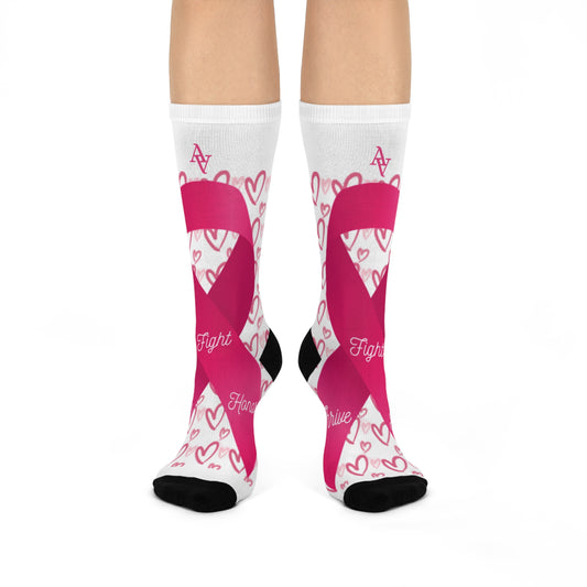 Approach Apparel Pink Ribbon Crew Socks - 'Fight, Honor, Love' Design - Perfect for Breast Cancer Awareness