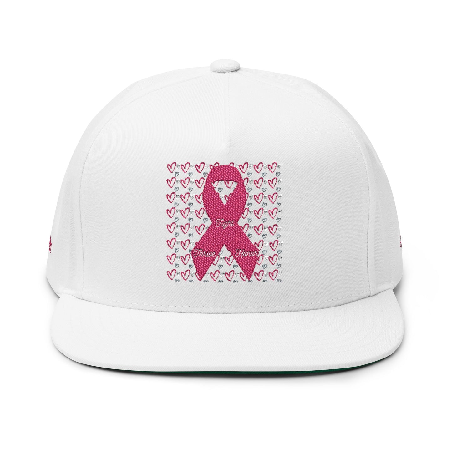 Approach Apparel Pink Ribbon Flat Bill Cap (Embroidery) - 'Fight, Honor, Love' Design