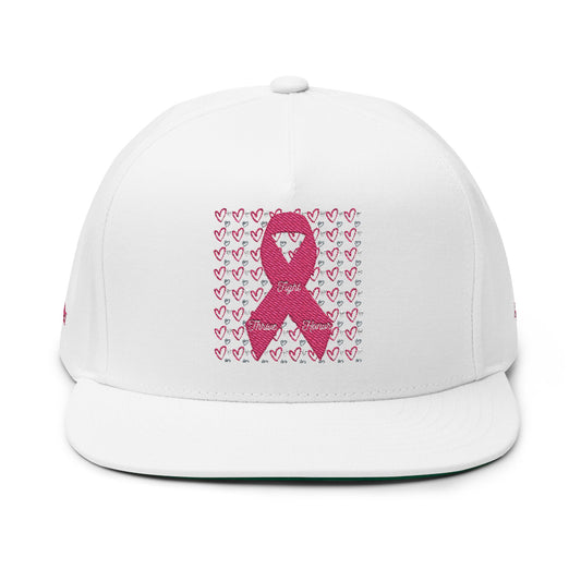 Approach Apparel Pink Ribbon Flat Bill Cap (Embroidery) - 'Fight, Honor, Love' Design