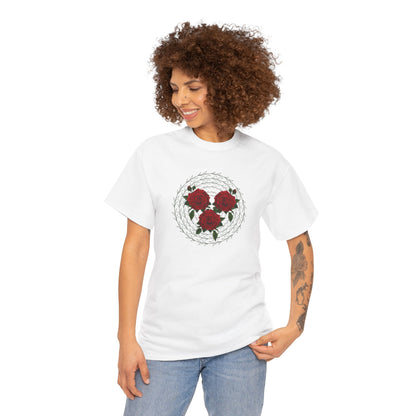 Approach Apparel Rose Embroidered  Heavy Cotton Tee, Casual Summer Top, Vintage Style Gift, Floral Graphic Shirt, Trendy Streetwear
