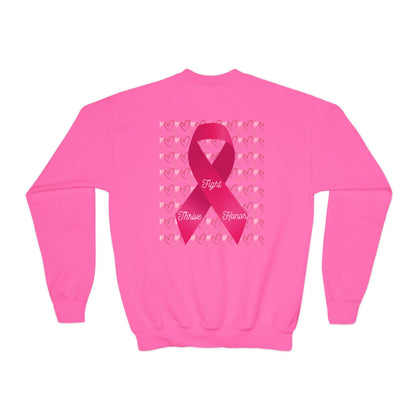 Approach Apparel Breast Cancer Awareness Youth Crewneck Sweatshirt, Supportive Apparel, Gift for Teens, Love, Empowerment, Pink Ribbon