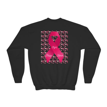 Approach Apparel Breast Cancer Awareness Youth Crewneck Sweatshirt, Supportive Apparel, Gift for Teens, Love, Empowerment, Pink Ribbon