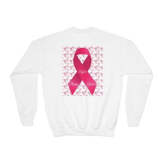 Approach Apparel Breast Cancer Awareness Youth Crewneck Sweatshirt, Supportive Apparel, Gift for Teens, Love, Empowerment, Pink Ribbon