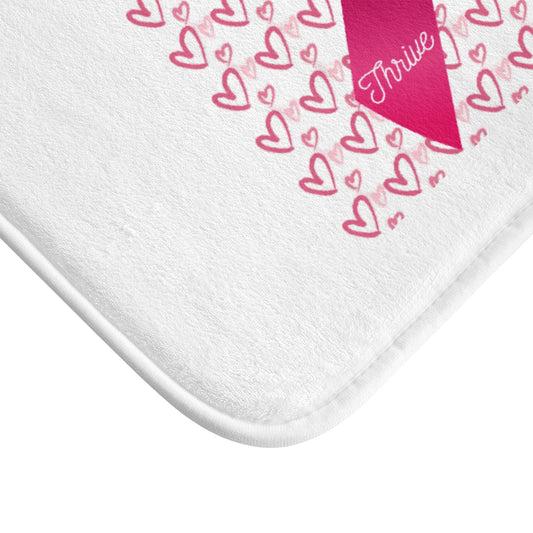 Approach Apparel Pink Ribbon Bath Mat for Awareness, Fight Cancer Bathroom Decor, Support Breast Cancer Fighters, Gift for Survivors, Heart Ribbon Design